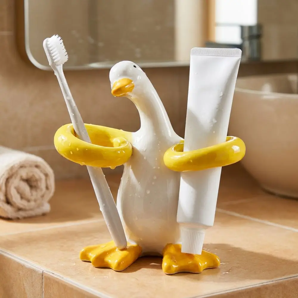 Duck-Shaped Electric Toothbrush Holder Ceramic 2 Slot Toothpaste Toothbrush Rack Waterproof Non Slip Toothbrush Storage Stand