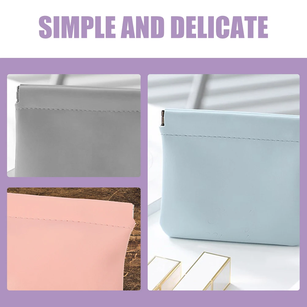 

4 Pcs Large Self Closing Makeup Bag Women Travel PU Cosmetics ganizer Pouch Storage Gray Pink Purple Blue Automatic Toiletry