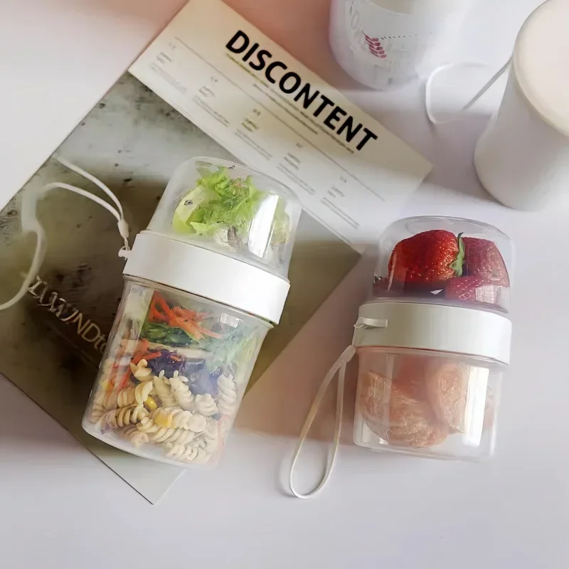 

Breakfast Oatmeal Cereal Nut Yogurt Salad Cup Seal Container Set with Fork Sauce Cup Lid Bento Tuppers Food Taper Bowl Lunch Box