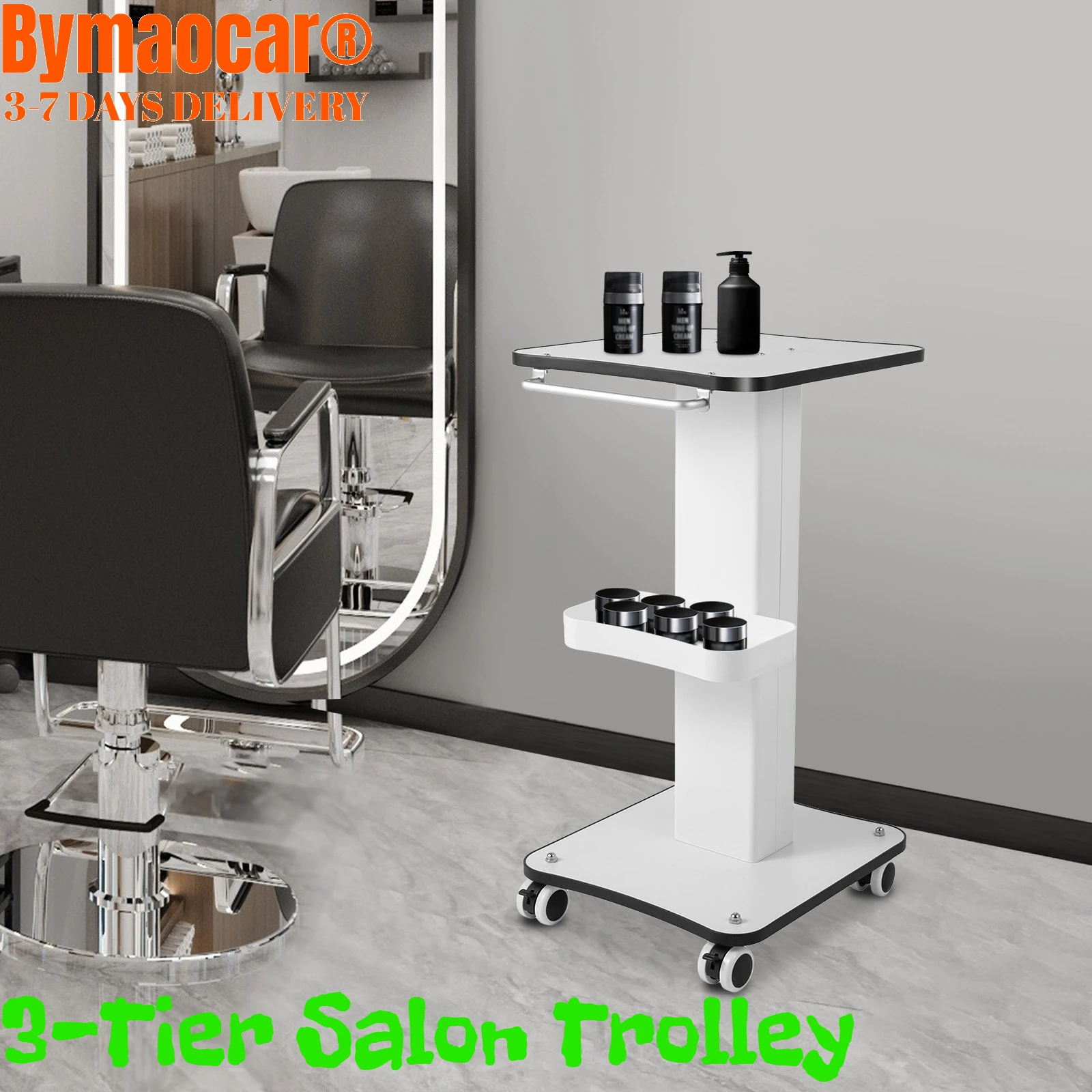 

Salon Trolley, 3-Tier Beauty Cart with Locking Wheels, Large Capacity Mobile Storage for Nail Salon, Spa, Makeup Tools Equipment