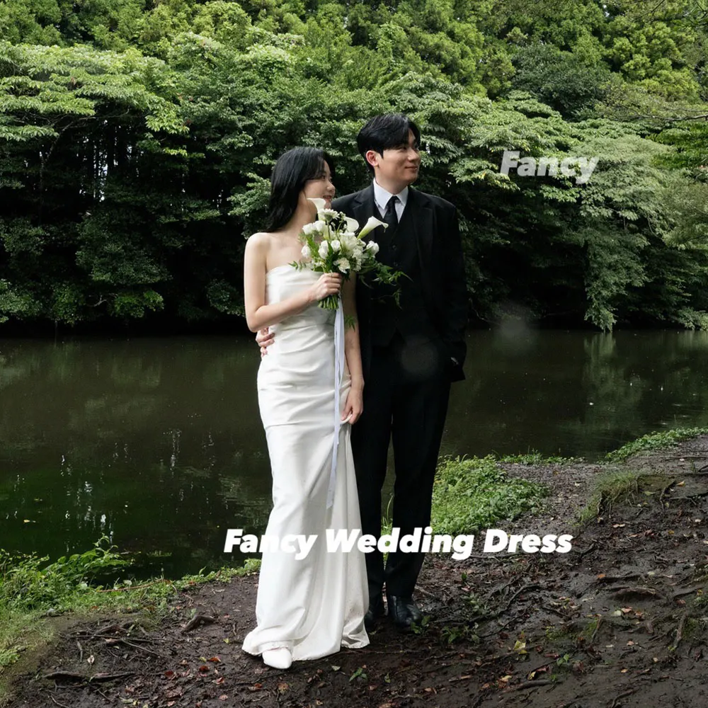 

Fancy Simple Korea Wedding Dress Photography Strapless Mermaid Evening Party Dresses Back Corset Customized