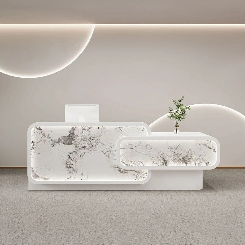 white minimalist reception desk multifunctional aesthetic clothing store counter shop mueble de recepción industrial furniture