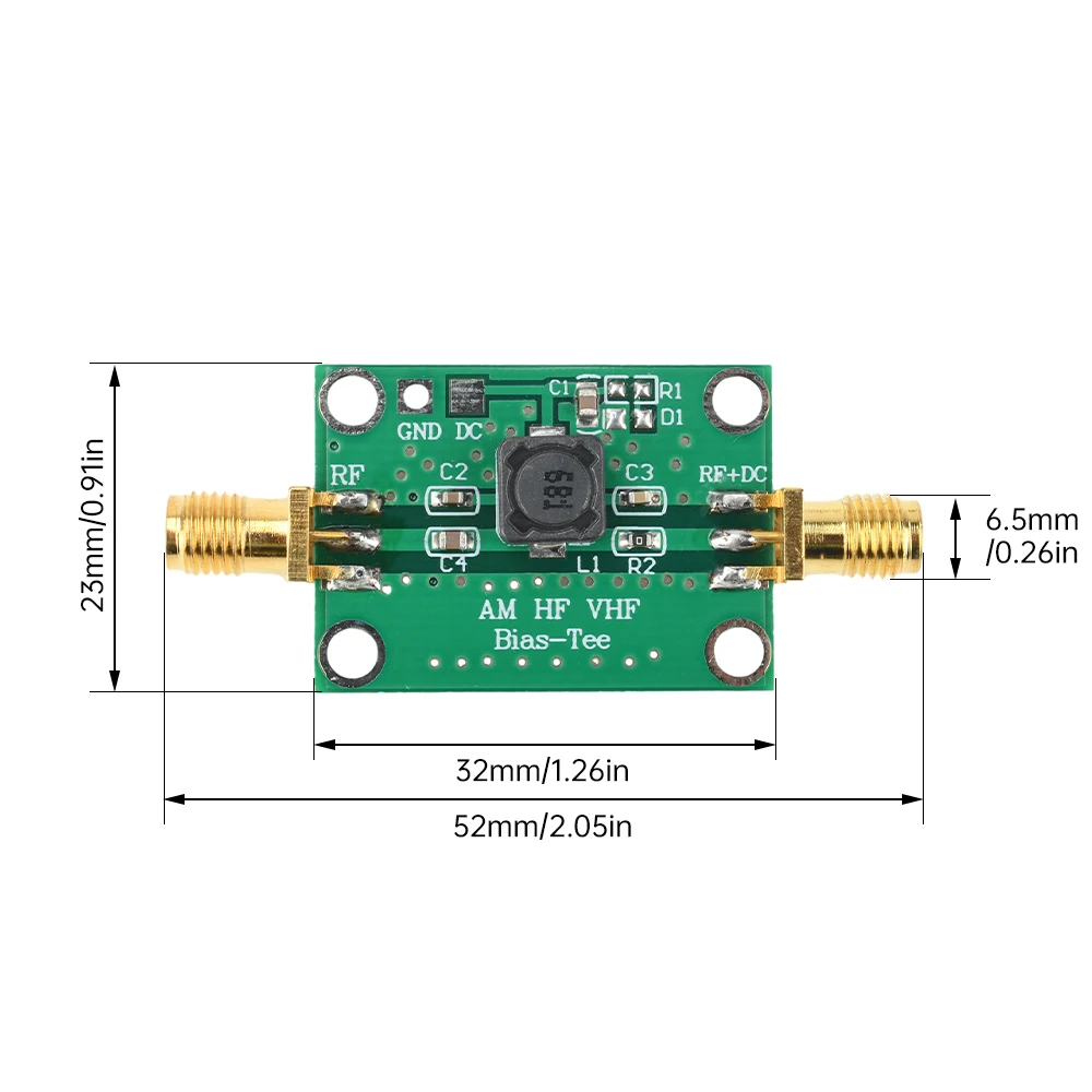 25K-100MHz RF Wideband Amplifier Module Coaxial Feed Biaser Low Insertion Loss HF AM DC 1-50V