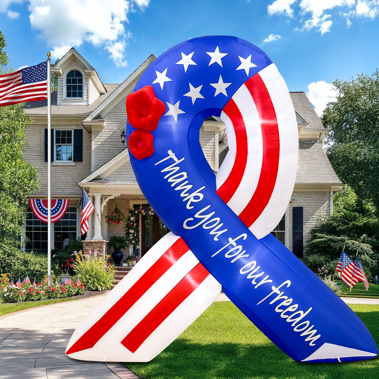 

OurWarm 7FT 4th of July Inflatable American Flag, Independence Day Blow Up Yard Decorations , Memorial Day Inflatable