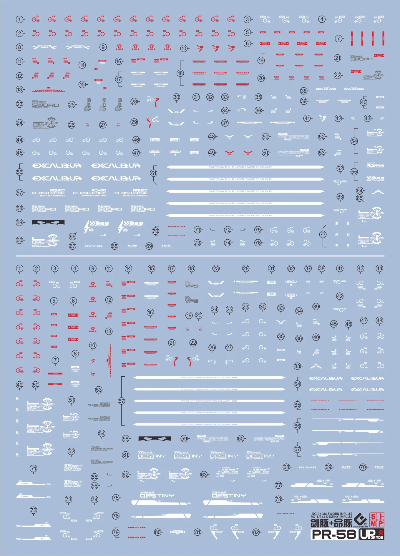 EVO Decal PR-58 for RG 1/144 SWORD+Destiny Impulse Mobile Suit Action Figures Toys for Assembly Model Building Hobby DIY Sticker