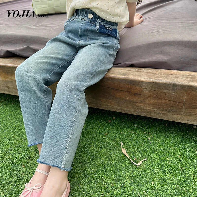 Girls Jeans Spring and Autumn 2024 New Korean Style Fashion Smoke Pipe Pants Spring and Summer Children Casual Blue Pants