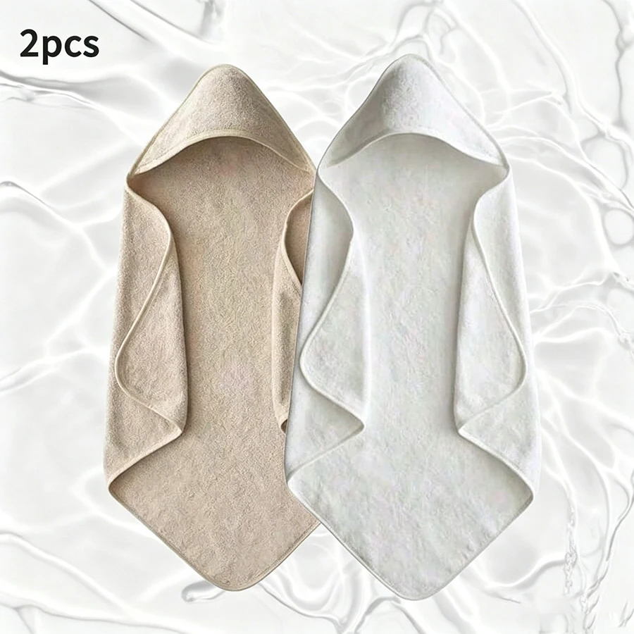 2Pcs Minimalist Style Baby Hooded Bath Towel with Hooded Wrap Design, Highly Absorbent and Quick-Drying Infant Bath Towel, Newborn Windproof Wrap Bathrobe, Off-White Two-Color Set