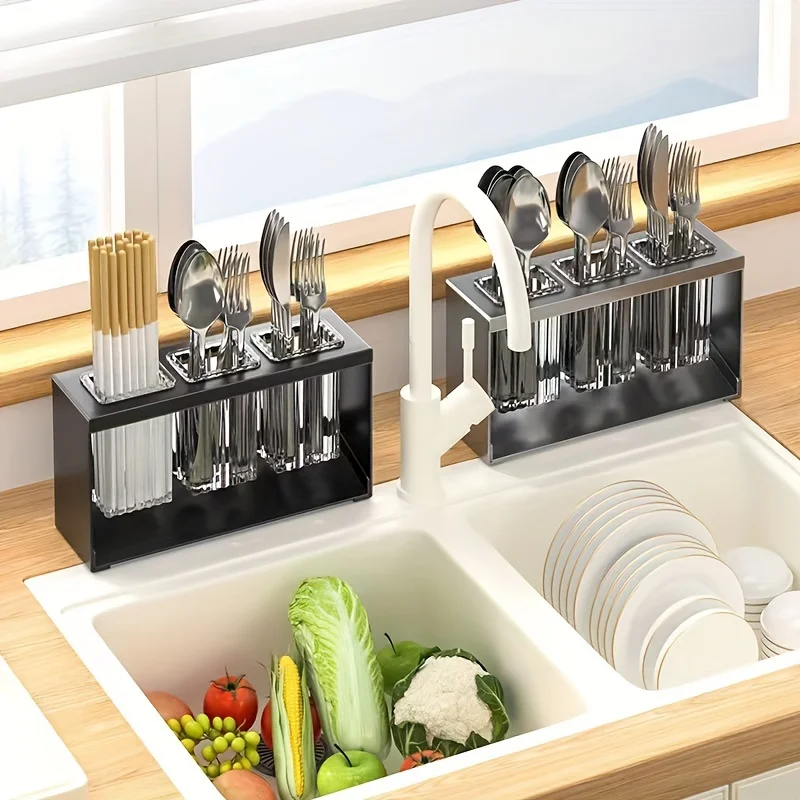 Multi Functional Independent Tabletop Drain Storage Rack, Kitchen Knife and Fork Storage, Tableware Storage Device