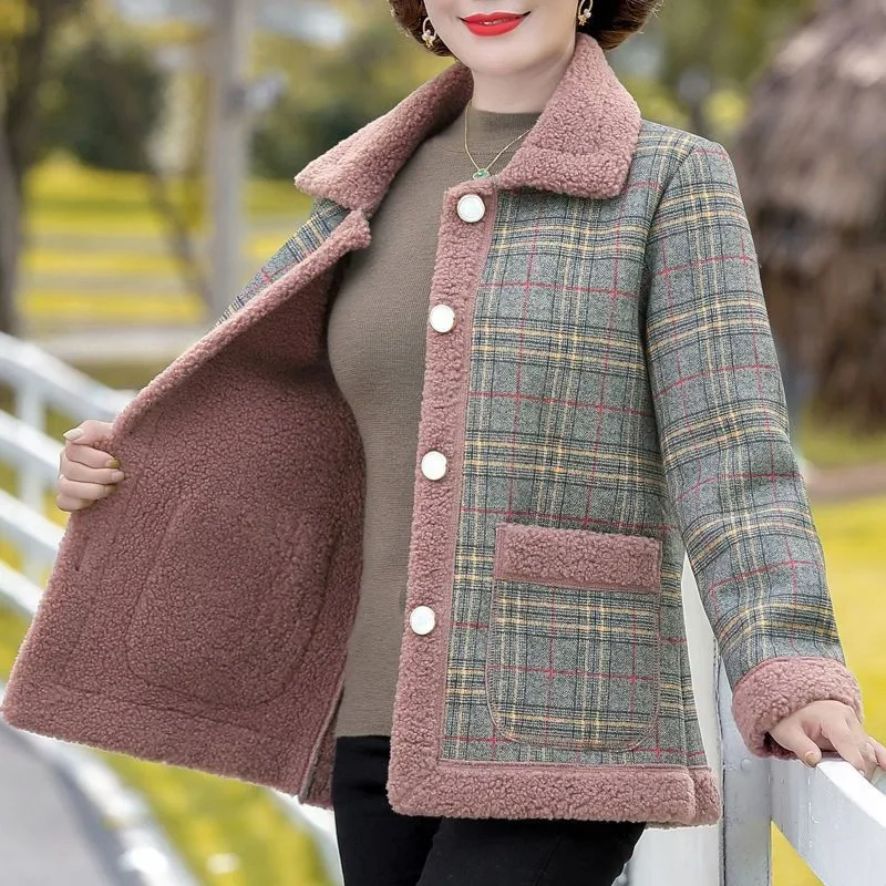 Módní volný teplý top s tlustým fleecovým podšívkou pro ženy středního a staršího věku, podzim/zima, nový přírůstek - náhled 2