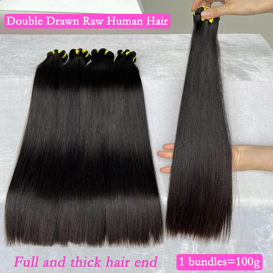 

Double Drawn Bone Straight Human Hair Bundles 30 Inch Unprocessed Raw Virgin Hair Weave Extensions Natural Black Color For Women