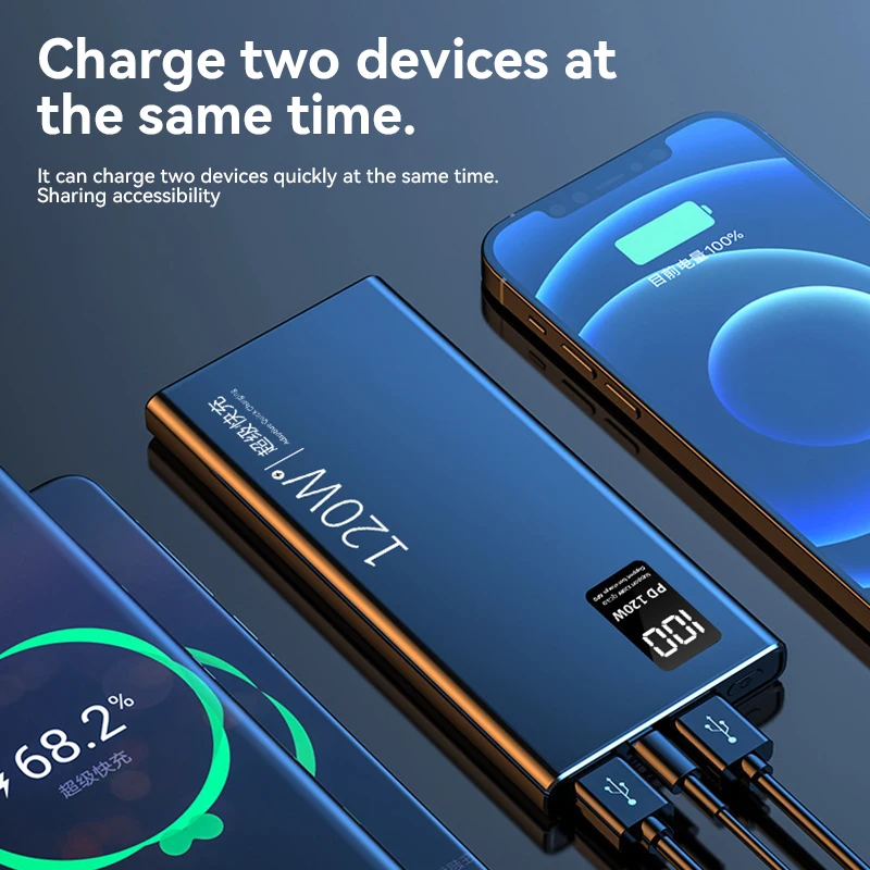 30000mAh Power Bank 120W Super Fast Charging 100% Sufficient Capacity Portable Battery Charger Digital Display For iPhone Xiaomi 3
