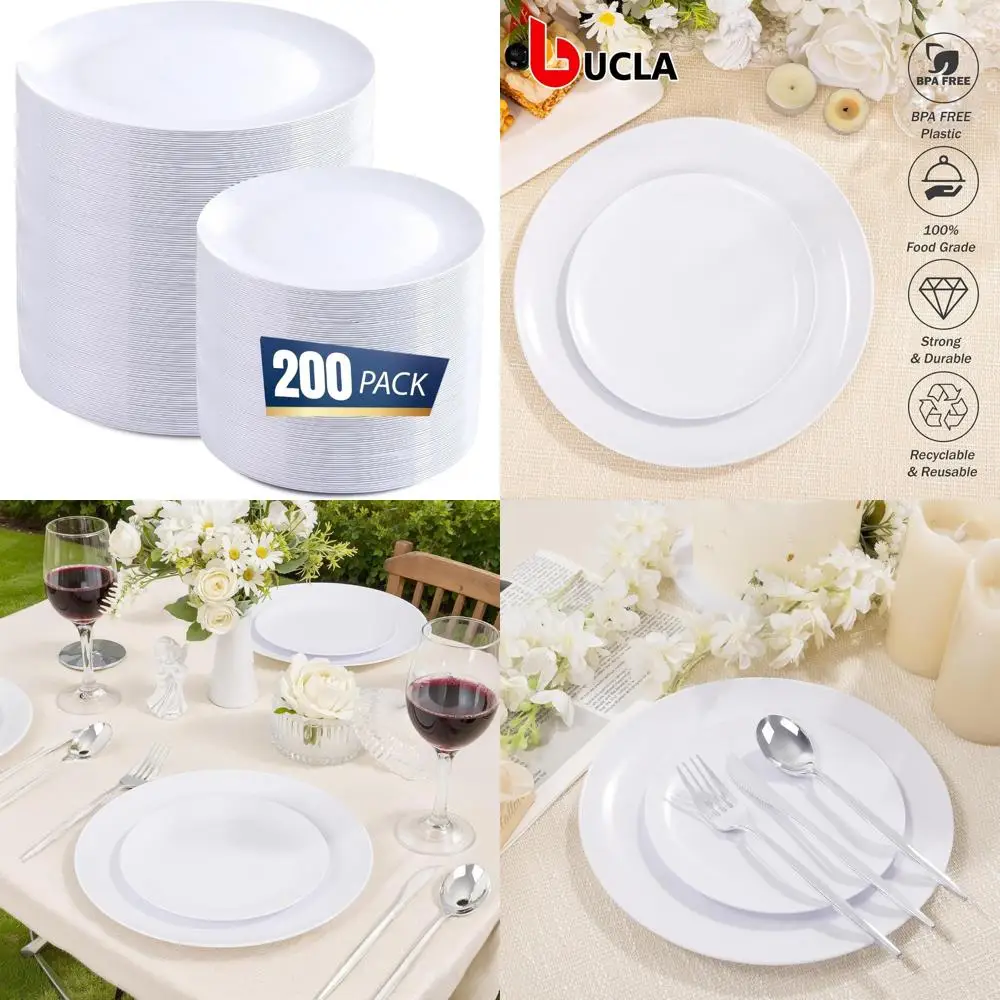 

Heavy Duty Disposable White Plates - 100 10-Inch Dinner & 100 7-Inch Dessert, Ideal for Parties and Events