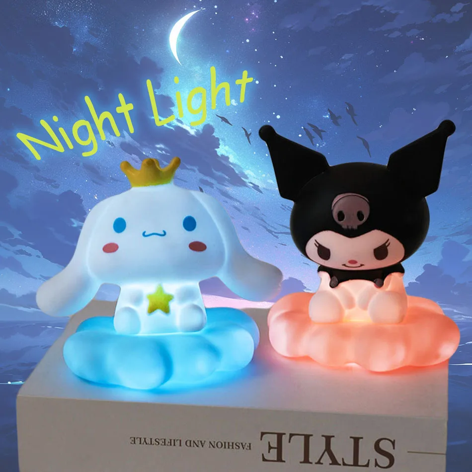 Sanrio Hello Kitty Kuromi Cinnamoroll Night Light Glowing Children Toy Bedside Lamp Anime Kawaii Cute Children Kid Present Gifts