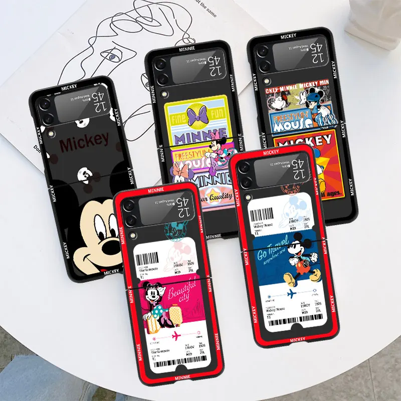 Case for Samsung Galaxy Z Flip 4 3 5 5G Flip Shockproof Capa 6.7 Inches Black Hard PC ZFlip 4 Phone Cover Mickey Minnie Mouse