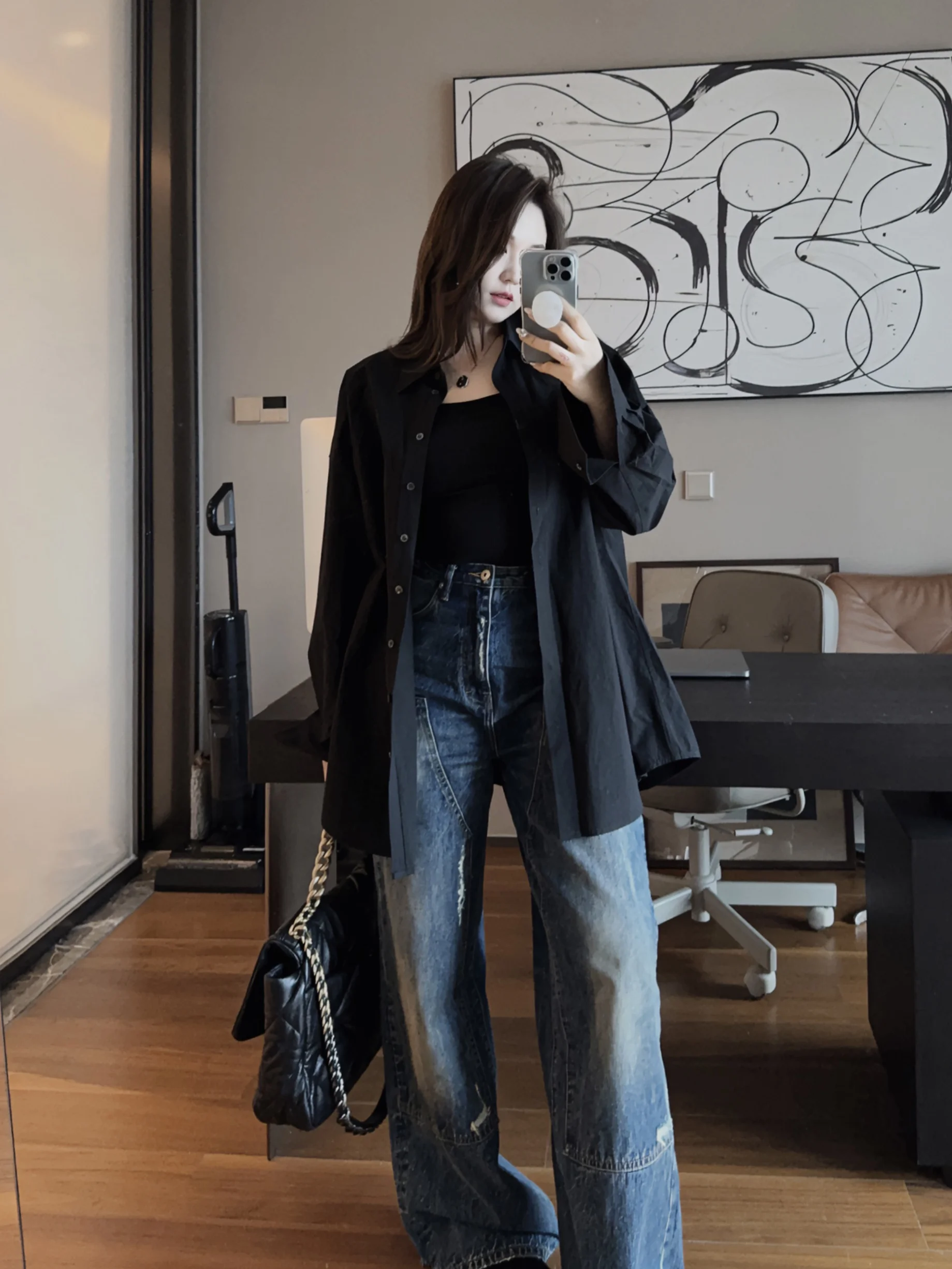 

OSENSO Свободный крой, однотонная драпировка, повседневная оверсайз, весна 2024, длинный свек, отложной воротник, хлопок, 00%