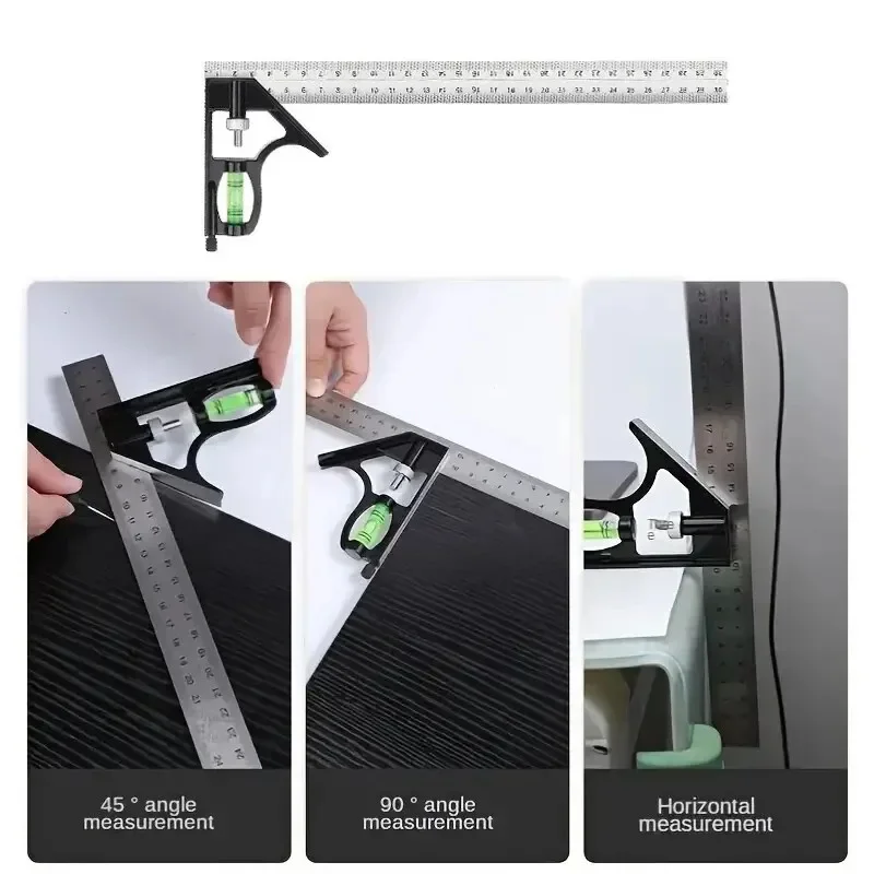 300mm Stainless Steel Angle Combination Square Ruler Mobile Horizontal Movable 45Degree Right Carpenter Level Moving Woodworking
