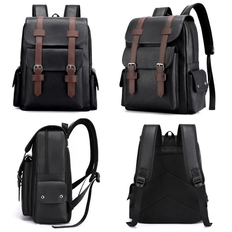 Classic Vintage Men Backpack PU Leather Business Travel Rucksack High Quality Multiple Pockets Water Resistant Casual Laptop Bag