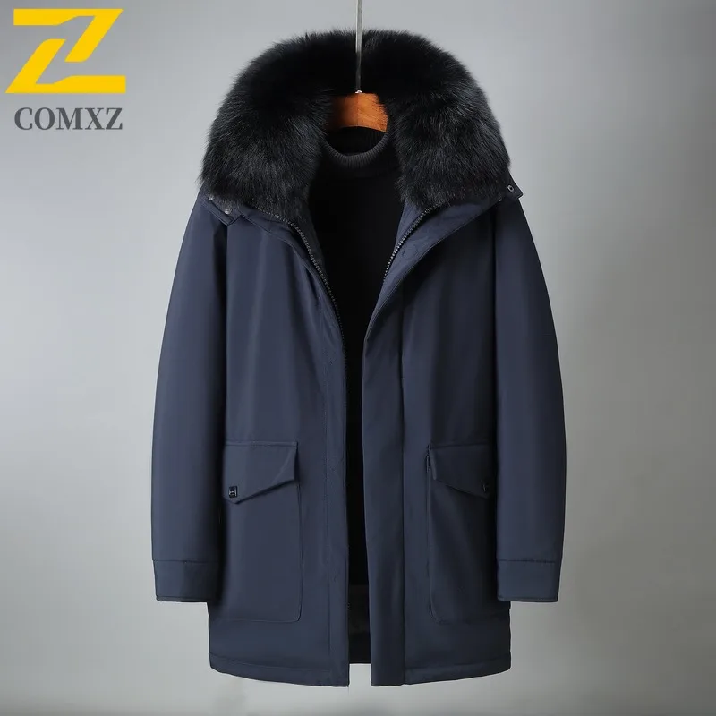 

COMXZ Brand Luxury Mens Down Jacket Hooded Outdoor Riding Cold Protection Parka Korean Fashion Warm Windproof Winter Coat