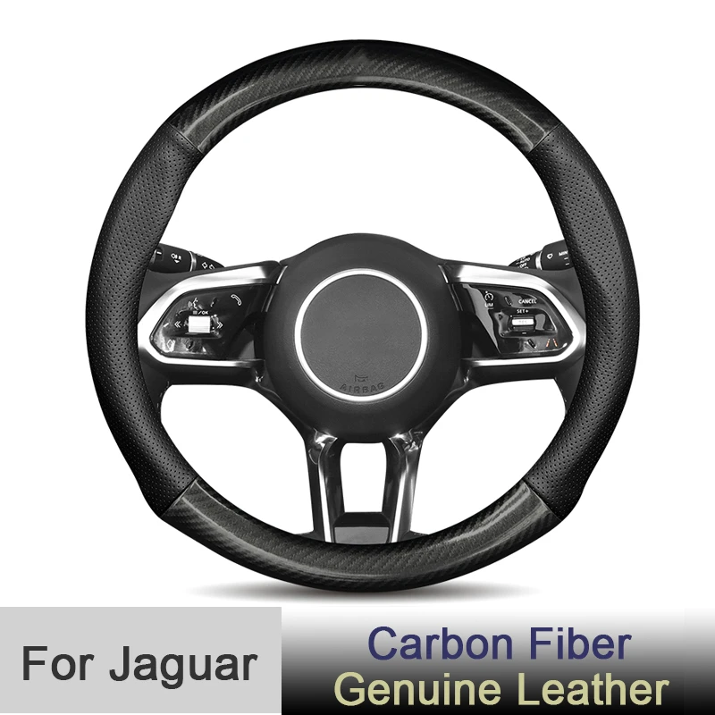 Dedicated for Jaguar Steering Wheel Cover XJ XK XF XE S-Type E-Pace F-Type X-Type E-Type Carbon Fiber Auto Interior Accessories