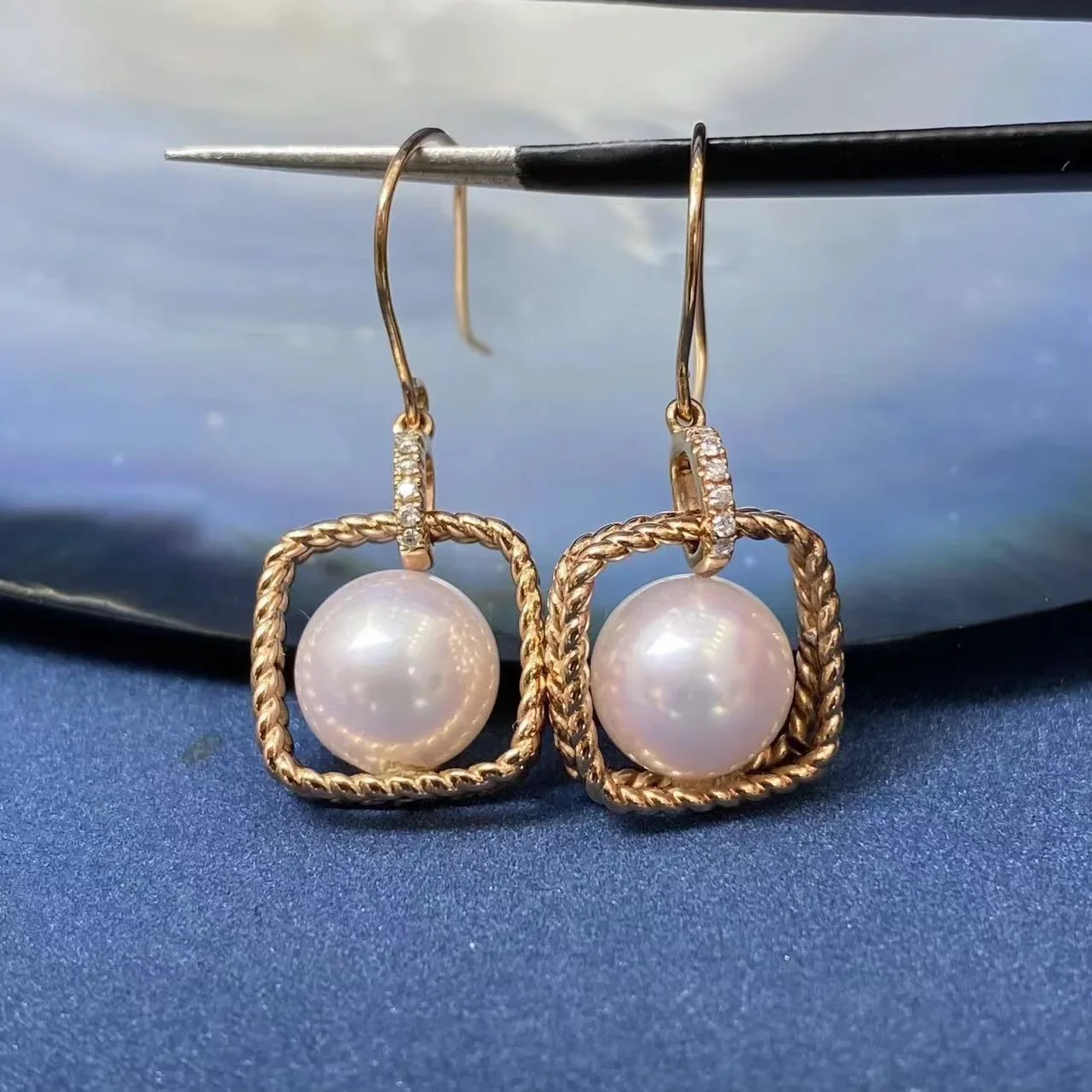 DSHIJOJ Akoya Pearl Natural Pink High Quality Pearl Dangle Earrings 18k Gold Luxury Women Earrings