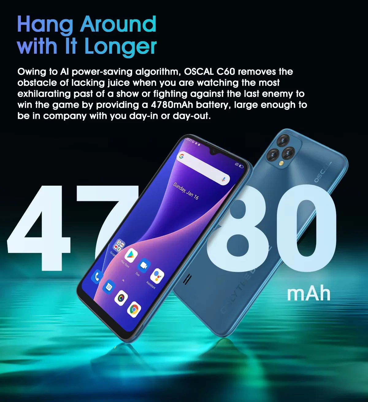 OSCAL C60 Smartphone , 6.5 inch HD+IPS Display , Helio A22 , 4GB + 32GB, 4780mAh ,13MP + 5MP Camera Mobile Phone with Android 11