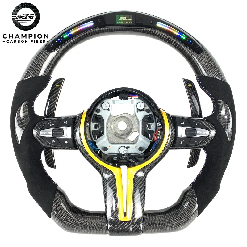 

For X3M X4M F10 F20 F30 F15 F16 F32 F33 F36 M2M3M4 LED Carbon Fiber Steering Wheel with Shift Paddles 2019 2020 2021 2022