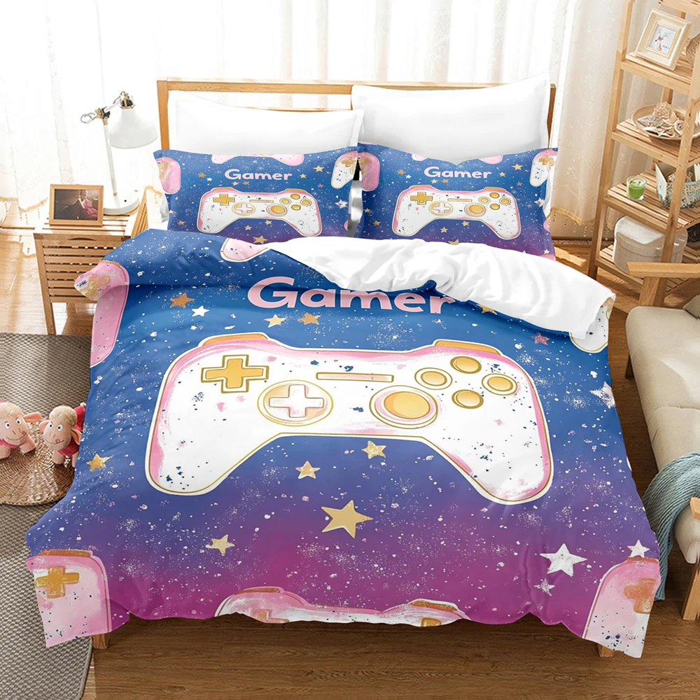 Pink Star Gamepad pattern Bedding Set Twin Full Size Comforter Sets Bed Sheets Set Bedding Set Bedroom For Home Decor for girls