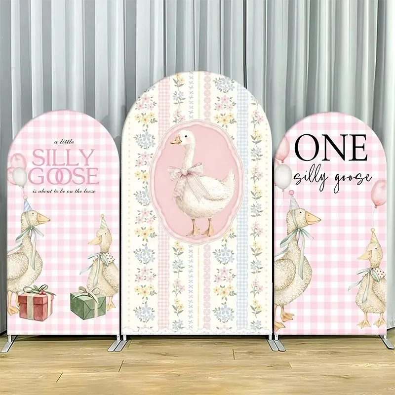 Custom Double-sided One Silly Goose Arch Backdrop Cover Flower Bow Kid Boy Girl Birthday Party Baby Shower Decoration Background