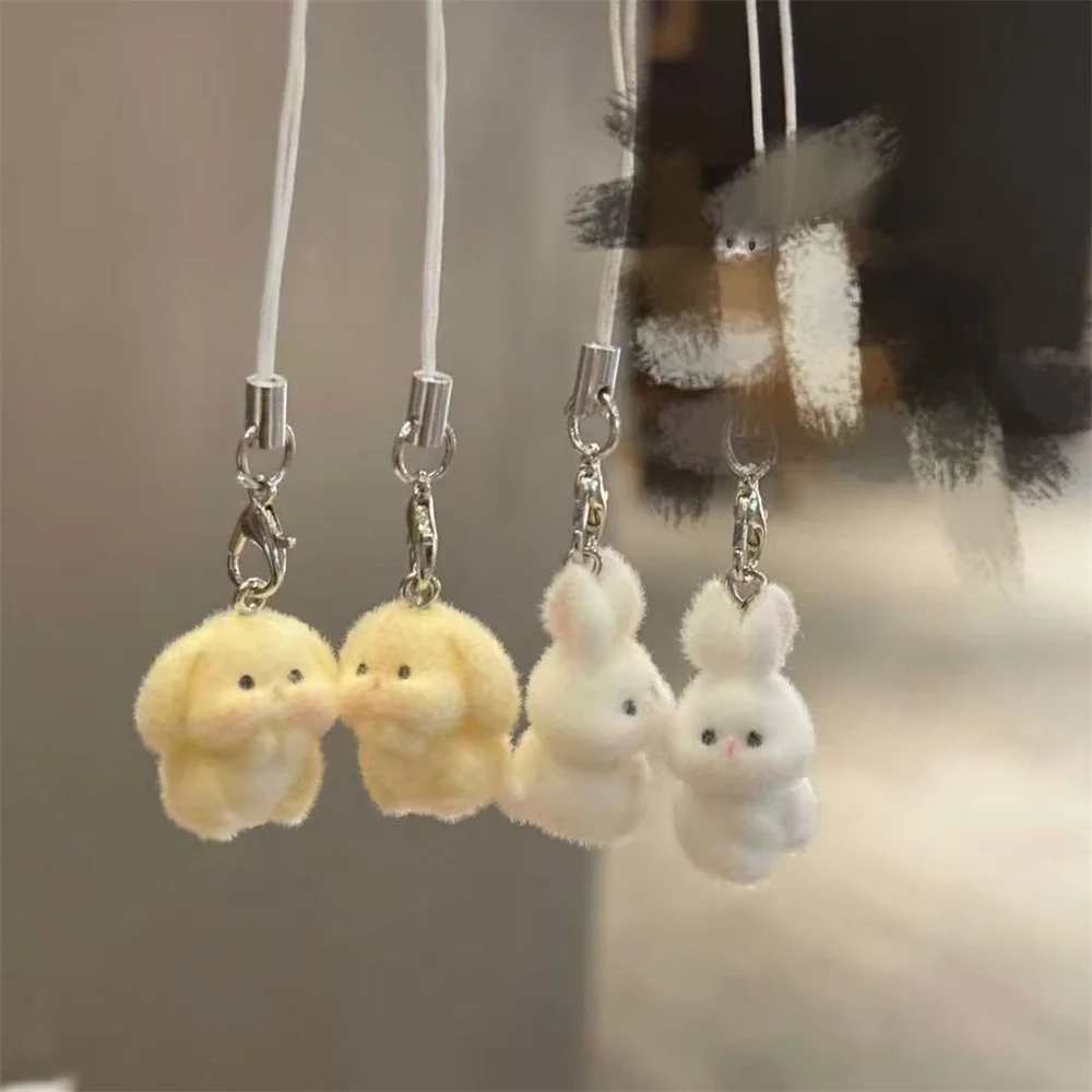 Cute Doll Rabbit Dog Animal Keychain Flocking Key Ring Women Bag Pet Pendant Car Key Holder Phone Chain Jewelry Gift Accessory