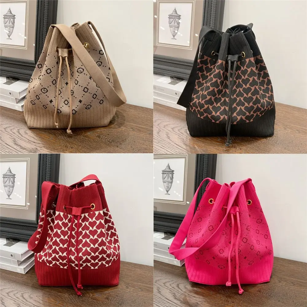 Open Drawstring Magnetic Buckle Knitted Shoulder Bag Fashion Shoulder Bag Tote Handbag Large Capacity Drawstring Shopping Bag