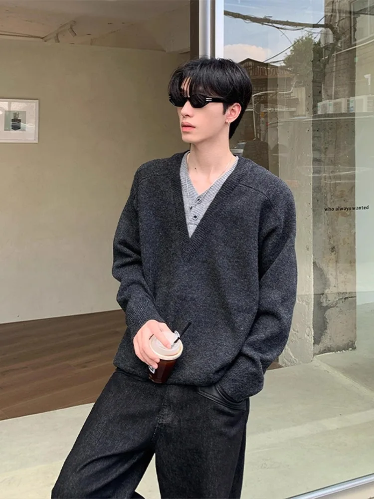 

Loose Fit V-Ne Knitwear Men's Sle Versatile Comfortable Large Size 300 Pou Korean Sle Fake Two-Piece Sweater Trendy ...