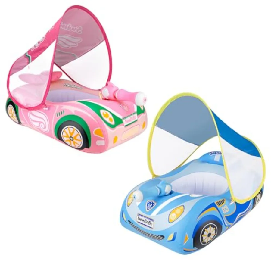 

Toddler Pool Float Inflatable Car Baby Swim Float with Adjustable Sun Canopy and Safety Seat Pool Toys for 3+ Years Old 2 Pack-