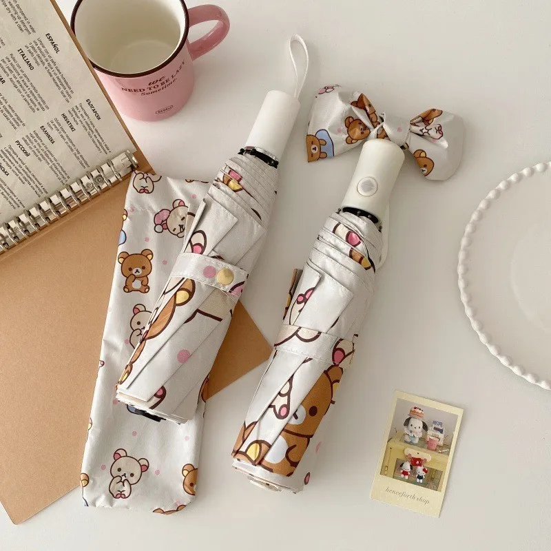Rilakkuma Parasol Umbrella New Anime Relax Bear Beach Umbrellas Summer Outdoors Sunscreen Ultraviolet-Proof Fold Rain Gear Gift