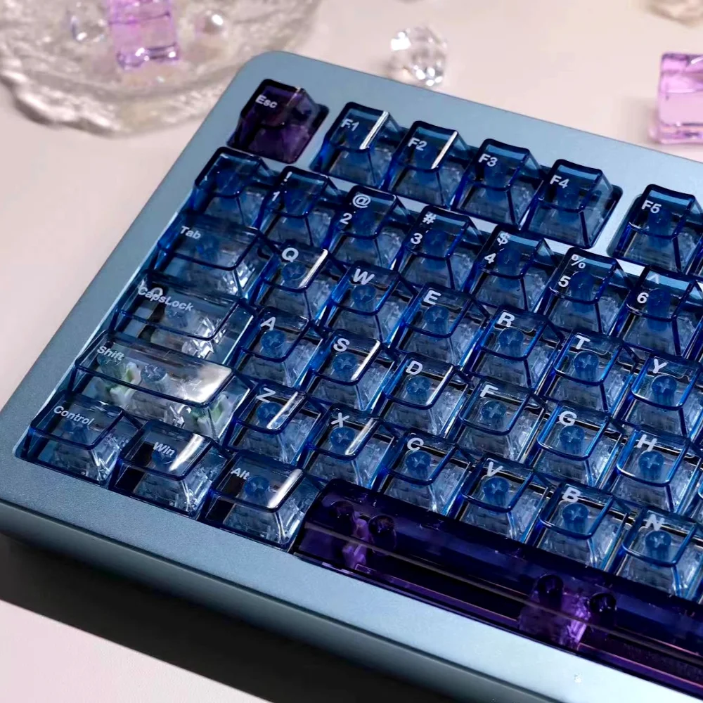 Blue Diamond Clear Cherry Key Cap PC 156 Key Crystal Key Cap for 60/64/84/98/108 Wooting Mechanical Keyboard