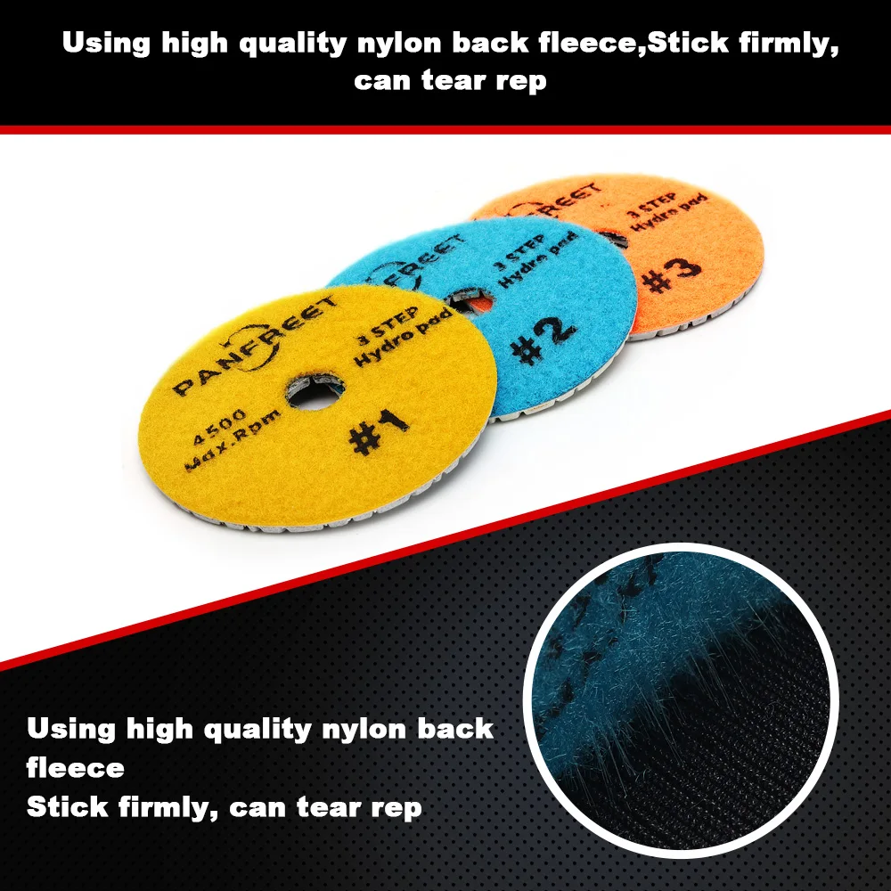3 Passaggi1-3 #   Tamponi per lucidatura diamantati da 4 pollici Dischi abrasivi per levigatura in marmo, pietra di granito umido/secco, con supporto a gancio e anello da 100 mm