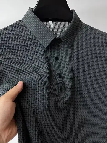 New Men's Business Casual Short Sleeved Bone Flower Solid Color POLO Shirt Fashion Breathable Comfortable Summer Versatile Top