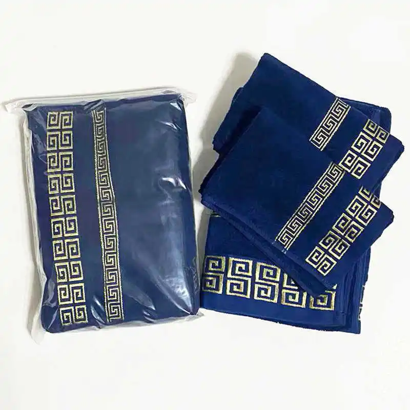 

3 Pack Cotton Bath Towel For Adults 2PCS Face Towels Travel Sports Hand Washcloths Blue White Geometric Bathroom Terry Towel Set