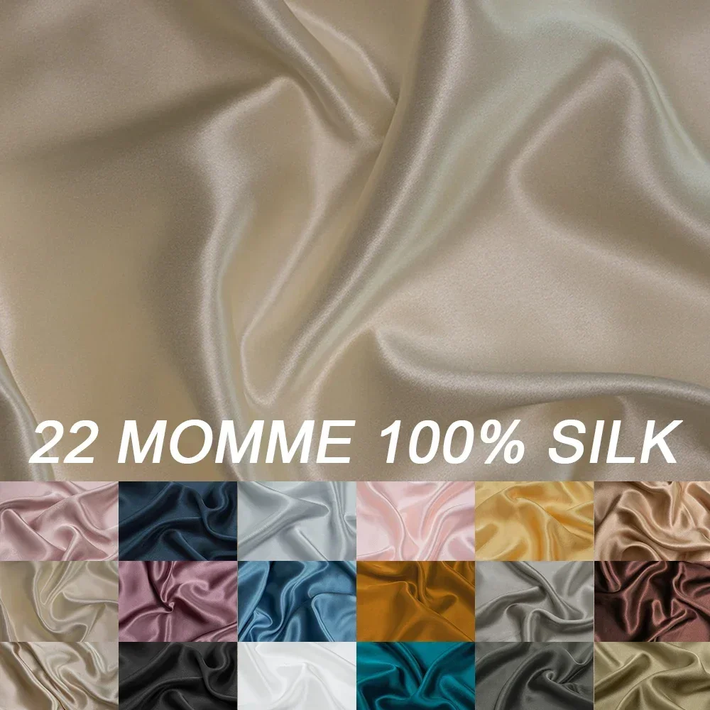 114cm Width 22MM Heavy-duty Silk Fabric Pure Pigment Crepe Satin 100% Natural Mulberry Silk Used for Clothes Pillowcases Scarves