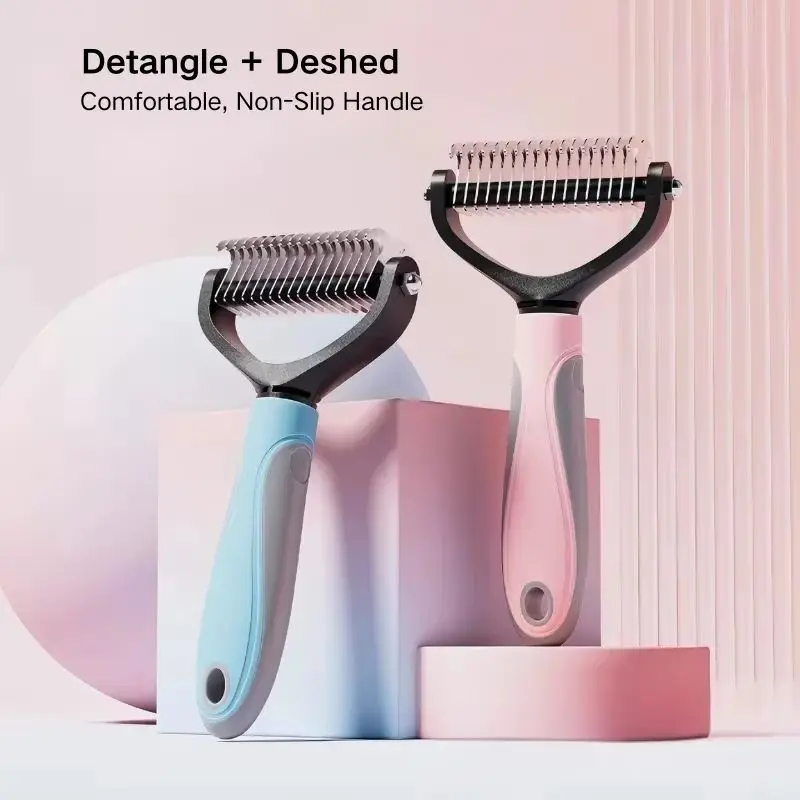(1PC) Pet Grooming Comb - Choose 11 or 17 Teeth - Detangling Brush for Cats and Dogs, Anti-Scratch with Hanging Hole (Blue/Pink) view 3