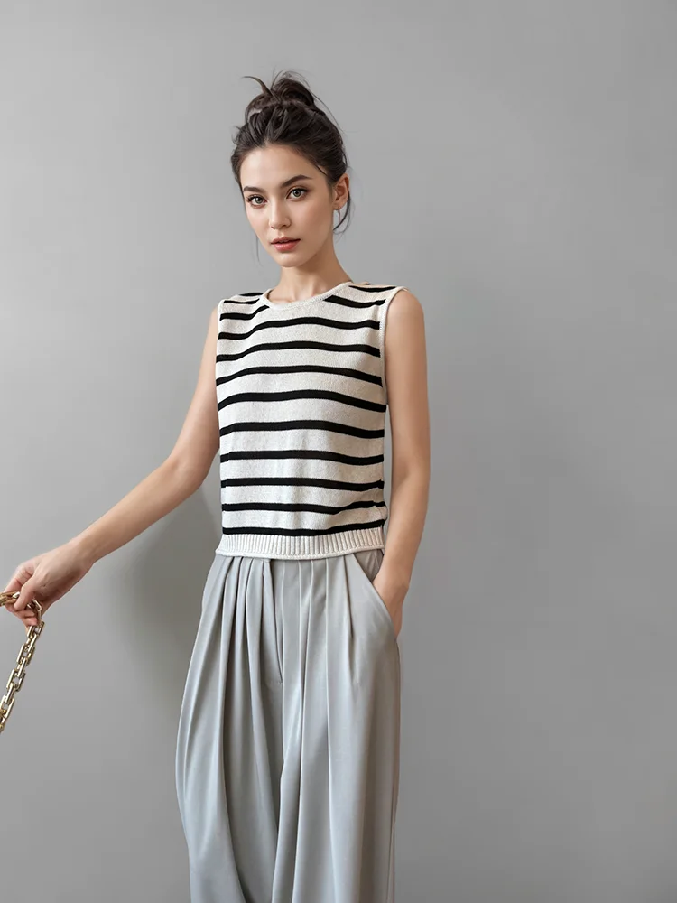 

ANGJIA Design Sensation двусторонний льняной вязаный жилет женский летний полосатый утягивающий топ на бретельках прямая трубка pe