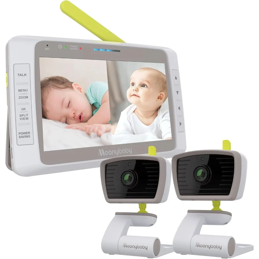 Low EMF 5" HD Auto Noise Reduce Baby Monitor with 2 Cameras.No WiFi Long Range, Split Screen, 2-Way Talk, Lullaby, Auto Night Vi