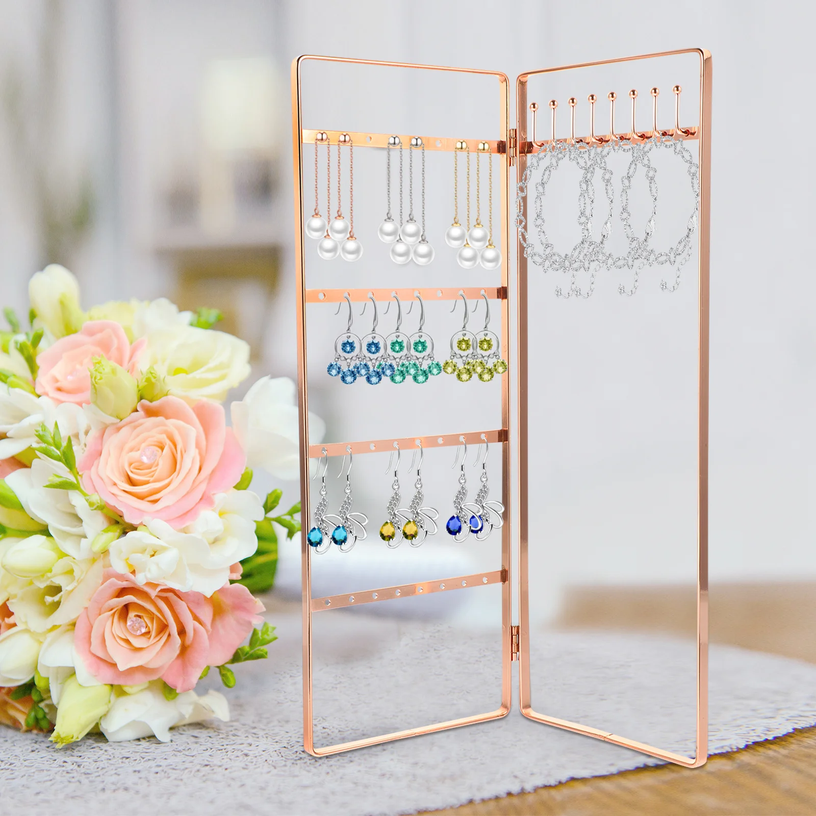 Iron Jewelry Display Stand Chic Earring Organizer Necklace Holder Tabletop Jewelry Display Rack Organizer Iron Earring Holder