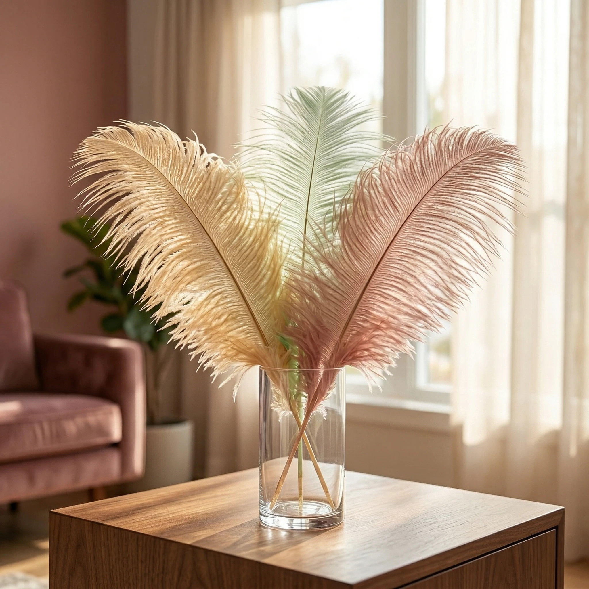 10–12 inches Pink Ostrich Feather White Plumes Natural Craft Feathers for Wedding Carnival DIY Decoration Supplies