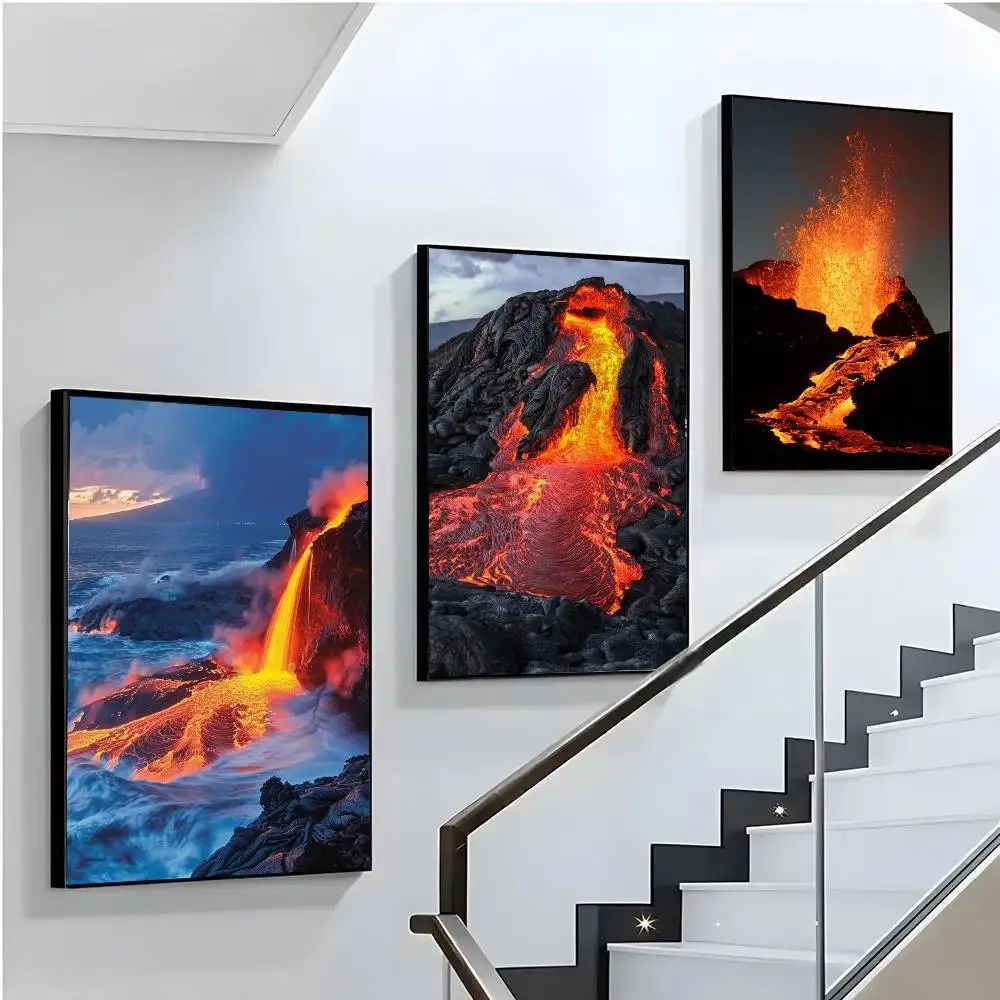 Volcano Eruption Poster Art Sticky Wall Waterproof Home Living Room Bedroom Bar Aesthetic Decoration