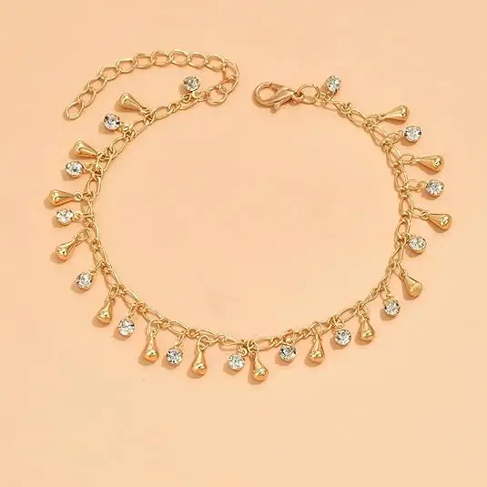 

Sparkling Teardrop Pendant Anklet Elegant Gold Foot Chain Jewelry