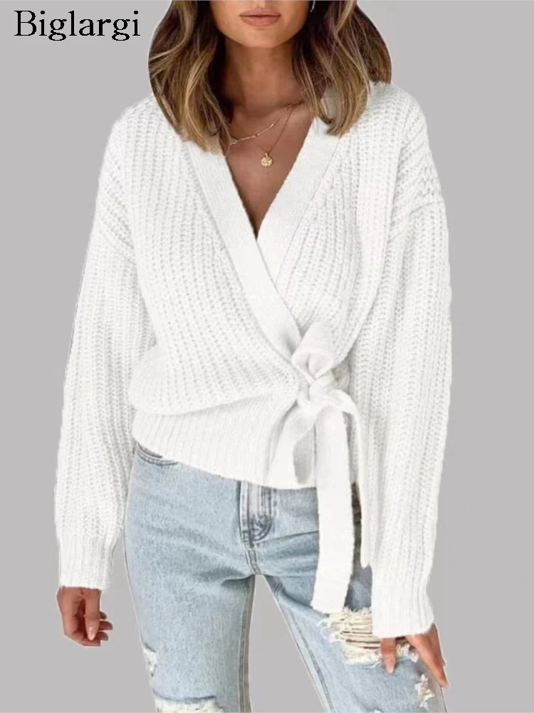 

Вязаный осенне-зимний кардиган с v-образным вырезом, женский корейский стиль, свободные модные женские укороченные кардиганы, повседневные женские свитера, пальто