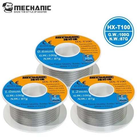 MECHANIC 1PCS HX-T100 100g 납땜 와이어 가벼운 로진 코어 0.3mm 0.4mm 0.5mm 0.6mm 0.8mm 1mm 1.2mm iPhone 삼성 수리 도구