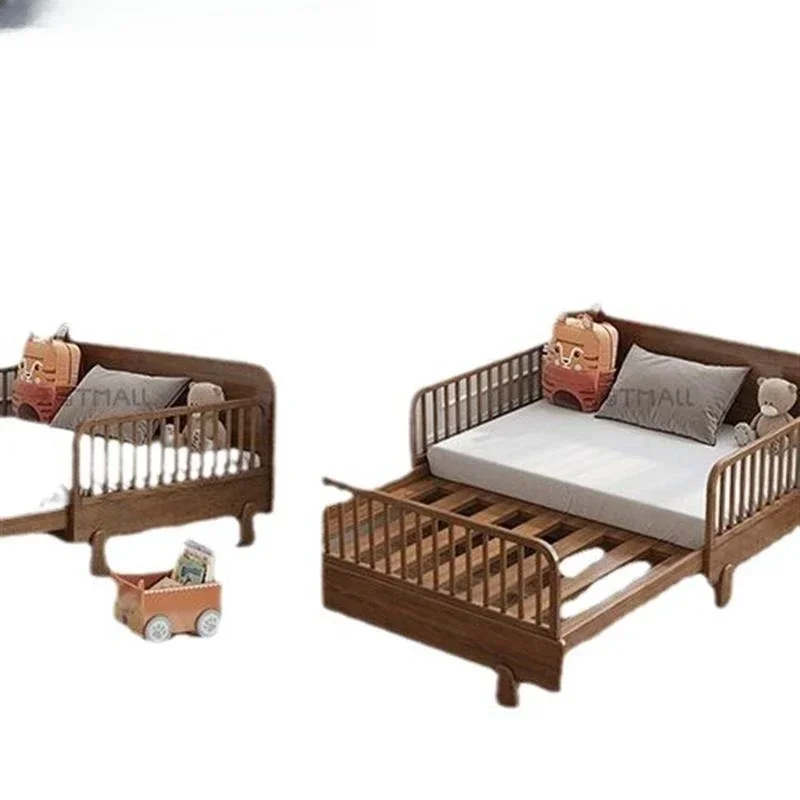 

Cherry wood children's bed with guardrail boy bedroom girl Nordic push-pull bed