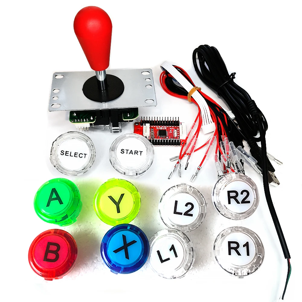 Arcade Joystick Kit Diy Game Machine PC PS3 Android TV Box Usb Board Zero Delay Controller 30mm Clear Push Button Copy Sanwa