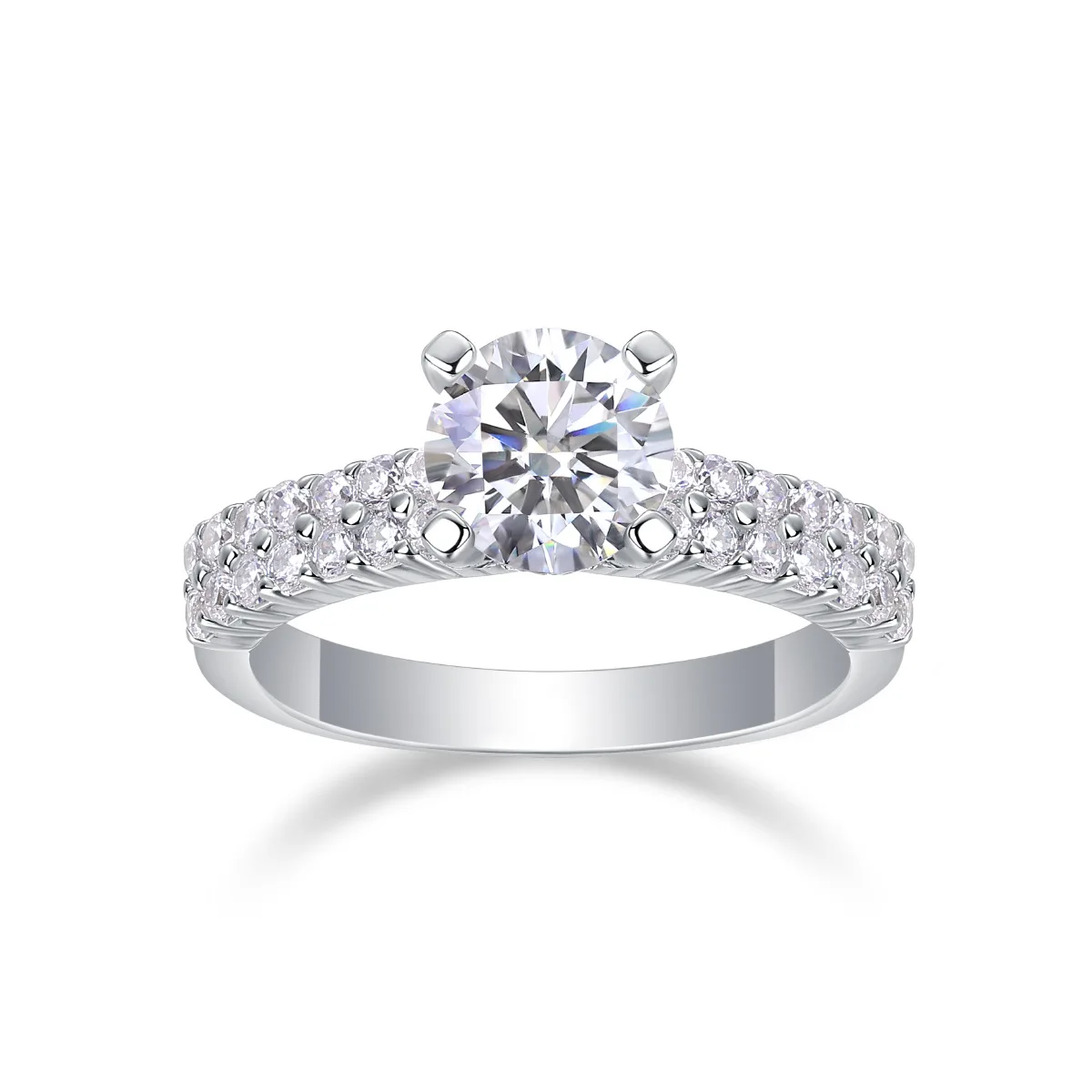 

Four-Prong Halo Design S925 Silver 1ct D Color VVS1 Moissanite Band Double Row Shank Engagement Wedding Couple Band For Women